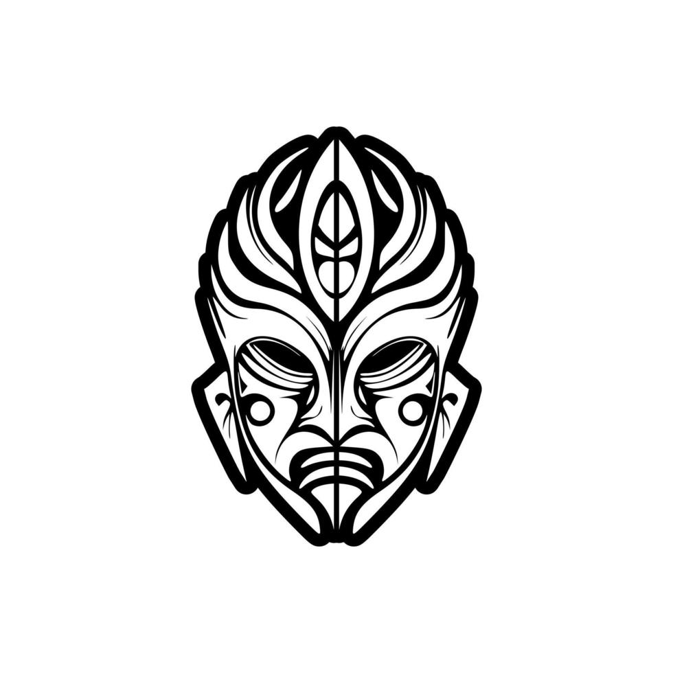 vector tatuaje bosquejo de polinesio Dios máscara en negro y blanco.