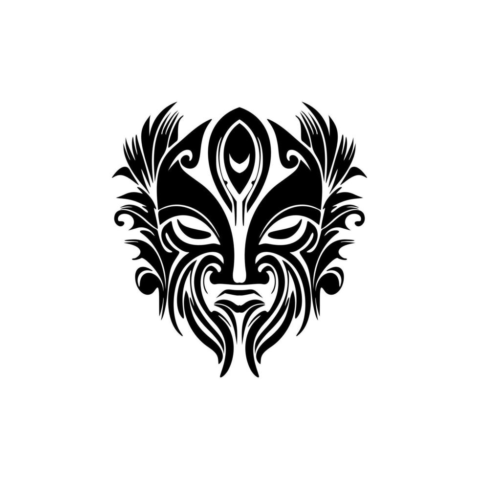 Vector sketch of a Polynesian god mask in black and white.