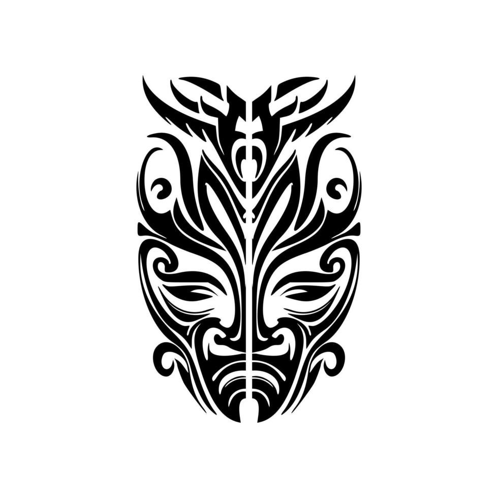 Vector black and white tattoo art of a Polynesian god mask.