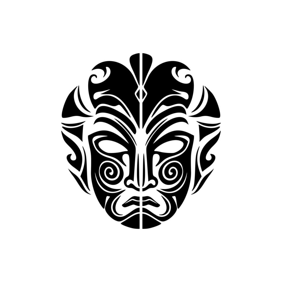Black and white vector tattoo sketch of a Polynesian deity's mask.