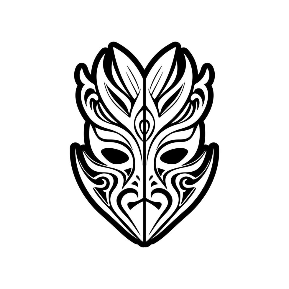 vector tatuaje bosquejo de un blanco y negro polinesio Dios mascarilla.