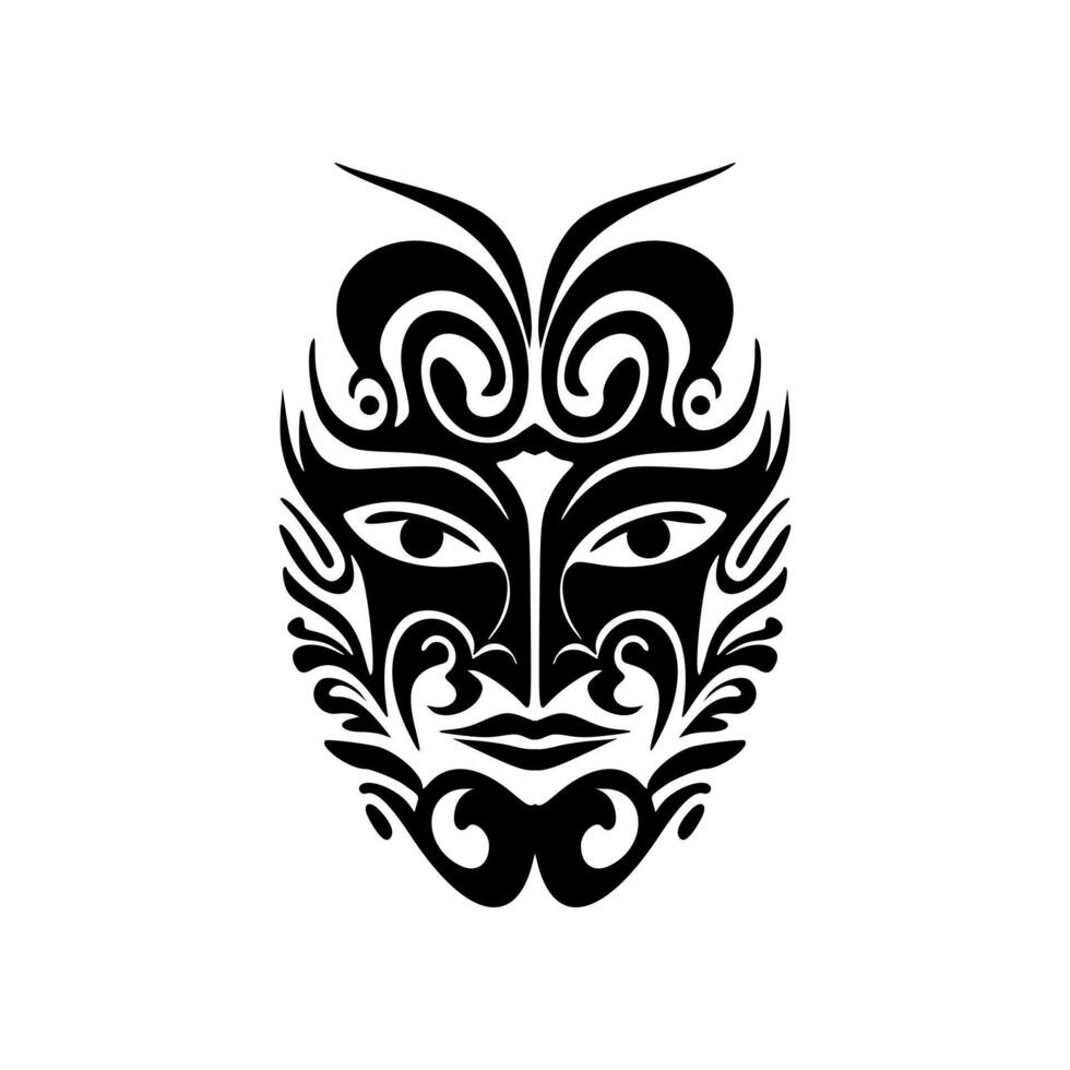 Vector tattoo sketch of a black and white Polynesian god mask.