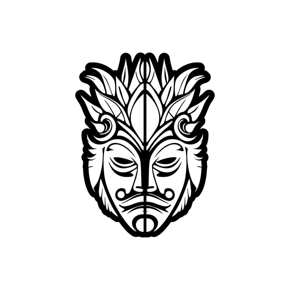 Vector tattoo sketch of a black and white Polynesian god mask.