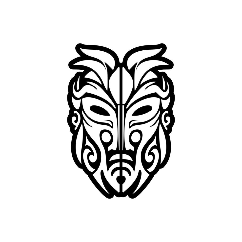 Vector tattoo sketch of a black and white Polynesian god mask.