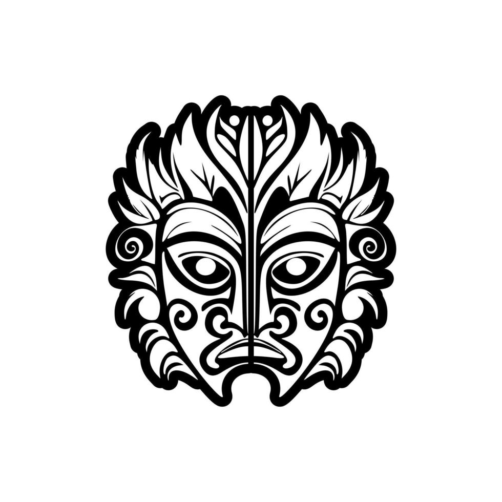 bosquejo de un polinesio Dios máscara en negro y blanco vector tatuaje estilo.