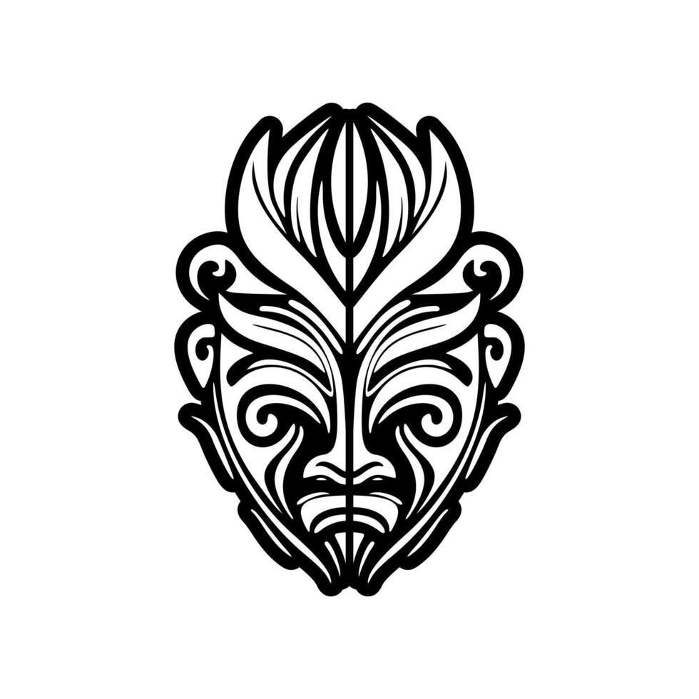 Vector illustration of a Polynesian god mask in black and white. Ideal for a tattoo design.