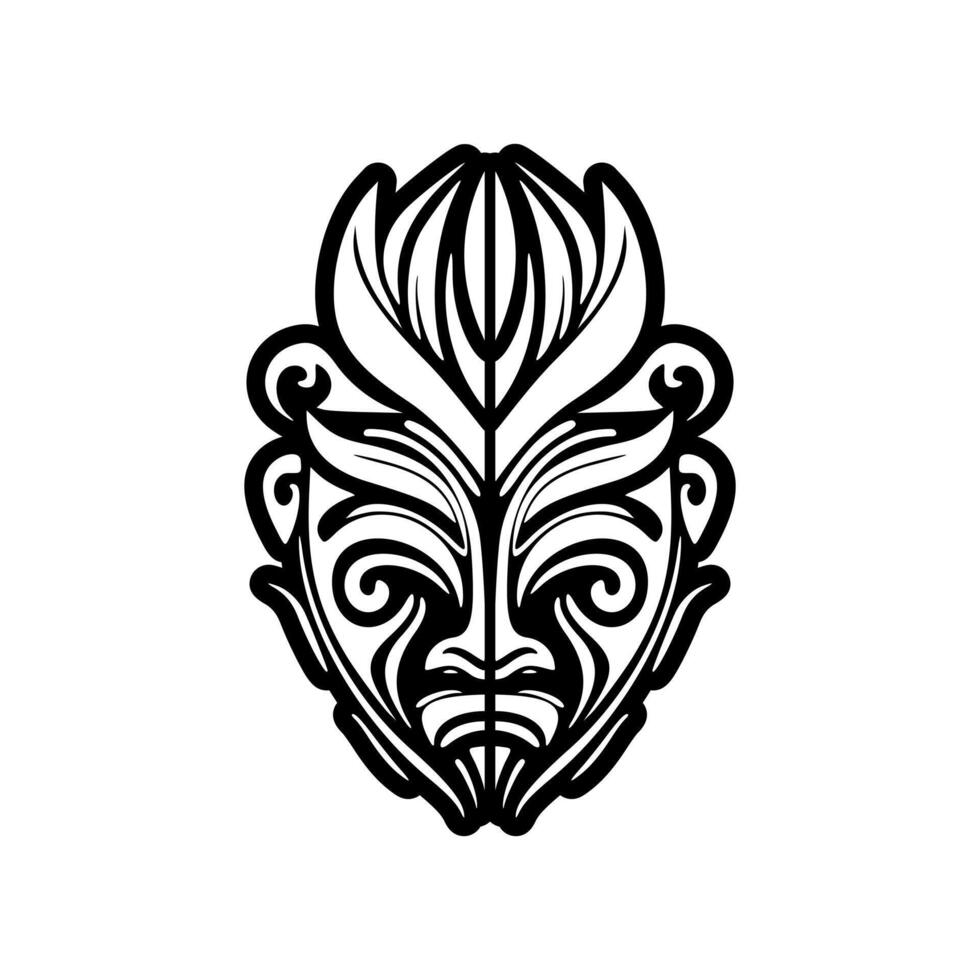 vector ilustración de un polinesio Dios máscara en negro y blanco. ideal para un tatuaje diseño.