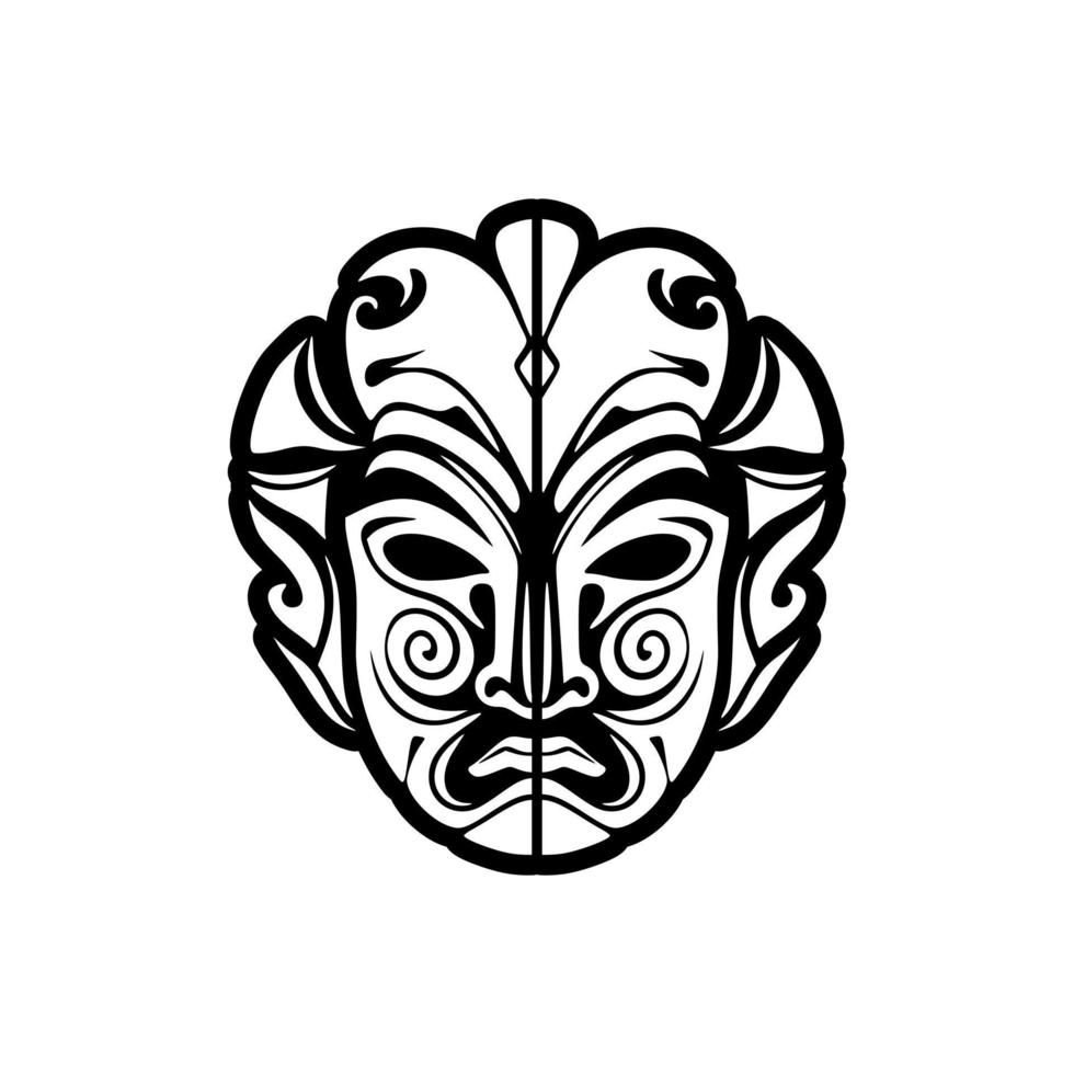 Vector sketch of a black and white Polynesian god mask tattoo.