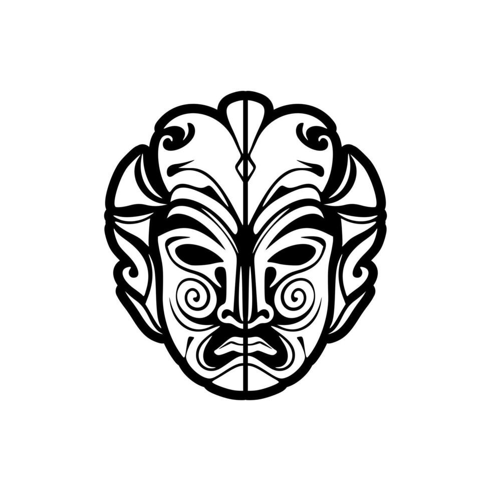 Vector sketch of a black and white Polynesian god mask tattoo.
