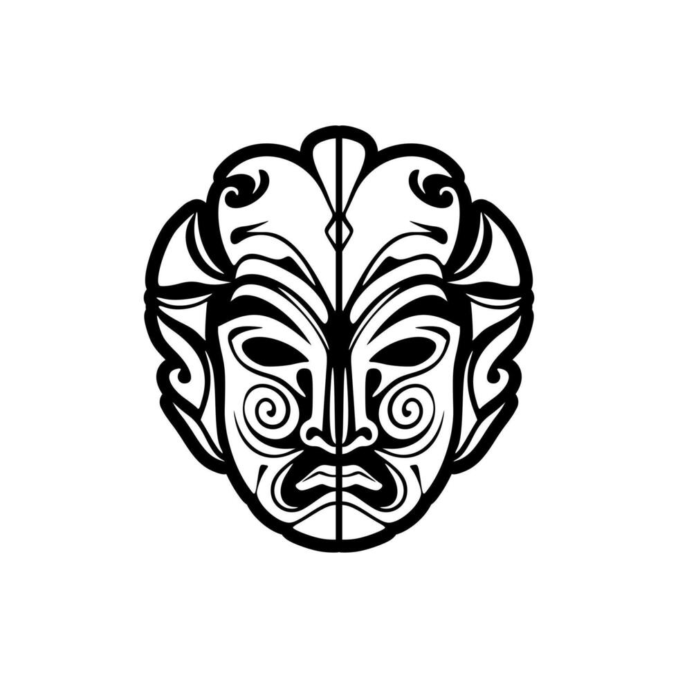 Vector sketch of a black and white Polynesian god mask tattoo.