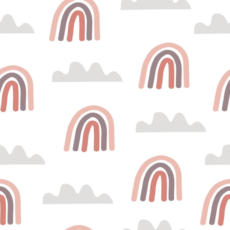 Vector seamless pattern of pastel color in boho style. Rainbow and cloud pattern for textile, wallpaper in the nursery. Digital paper Boho rainbow style.