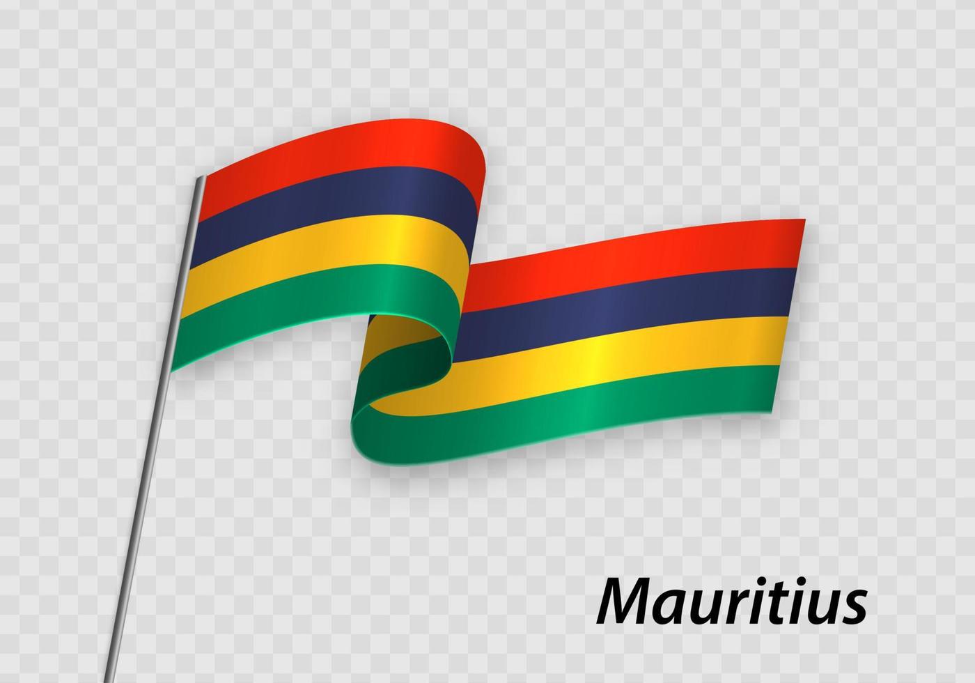 Waving flag of Mauritius on flagpole. Template for independence day vector