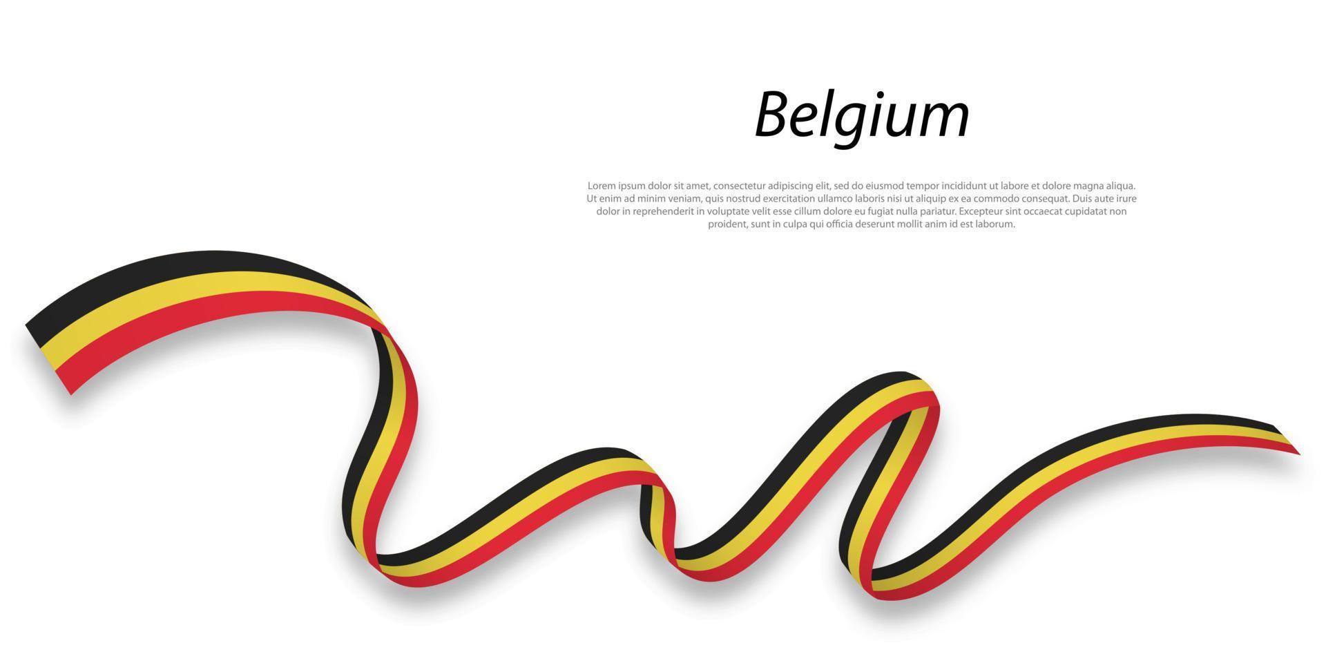 Waving ribbon or banner with flag of Belgium. vector