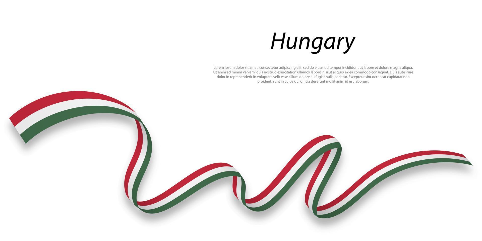 Waving ribbon or banner with flag of Hungary. vector