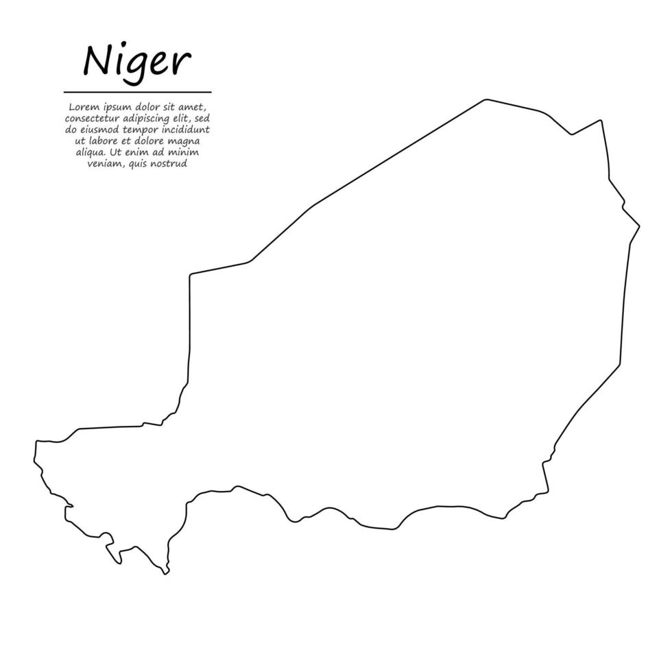 Simple outline map of Niger, silhouette in sketch line style vector
