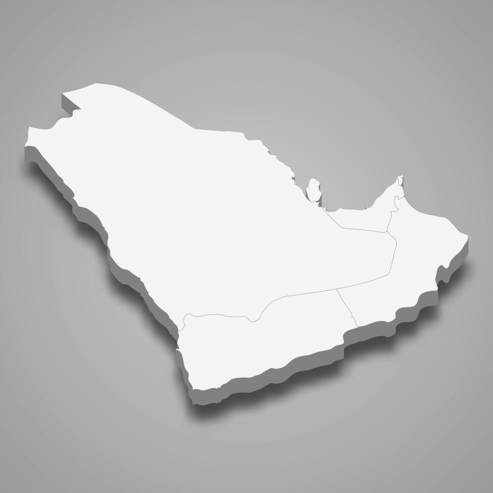 3d isometric map of Arabian Peninsula region, isolated with shad vector