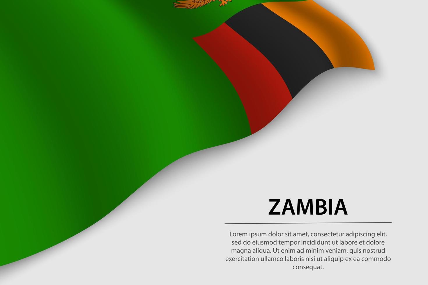 Wave flag of Zambia on white background. Banner or ribbon vector