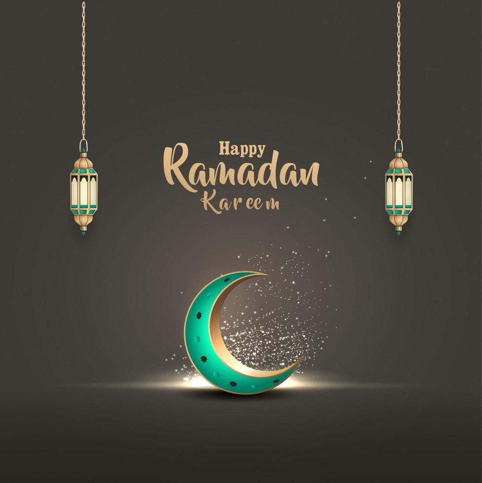 islamic greeting ramadan card design with green crescent vector