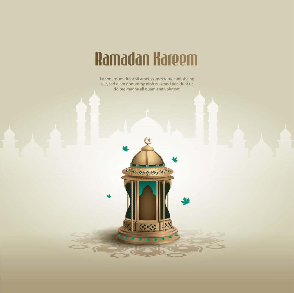 islamic greeting ramadan kareem card design with beautiful gold lanterns vector