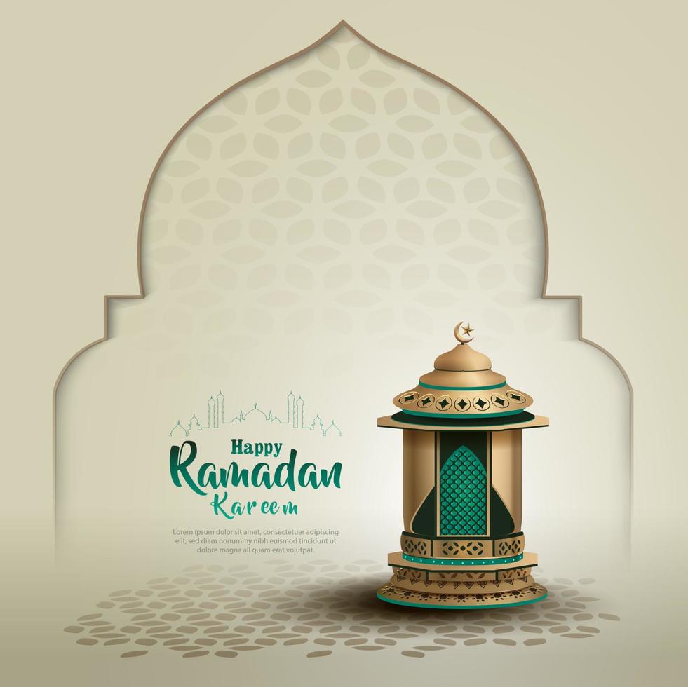 islamic greeting ramadan kareem card design with beautiful lantern vector