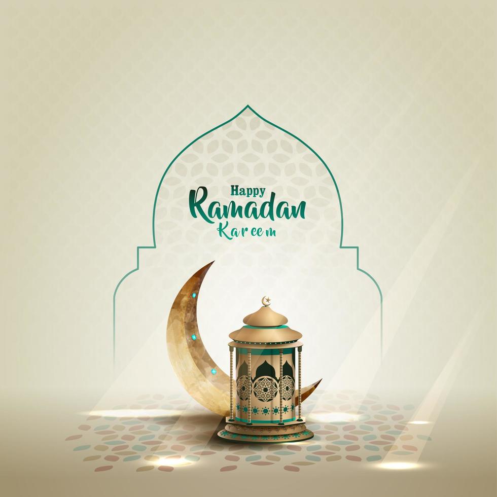 islamic greeting ramadan card design with beautiful gold lantern vector