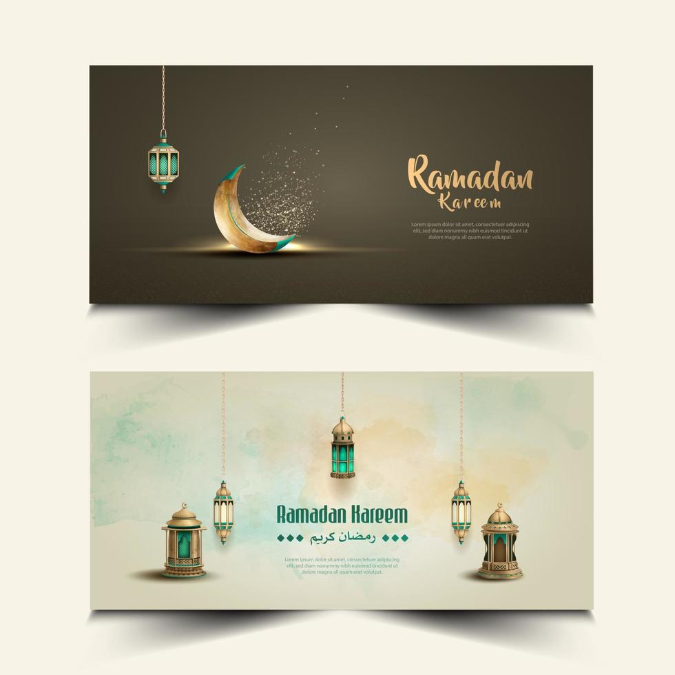 set of islamic greeting ramadan kareem card design vector