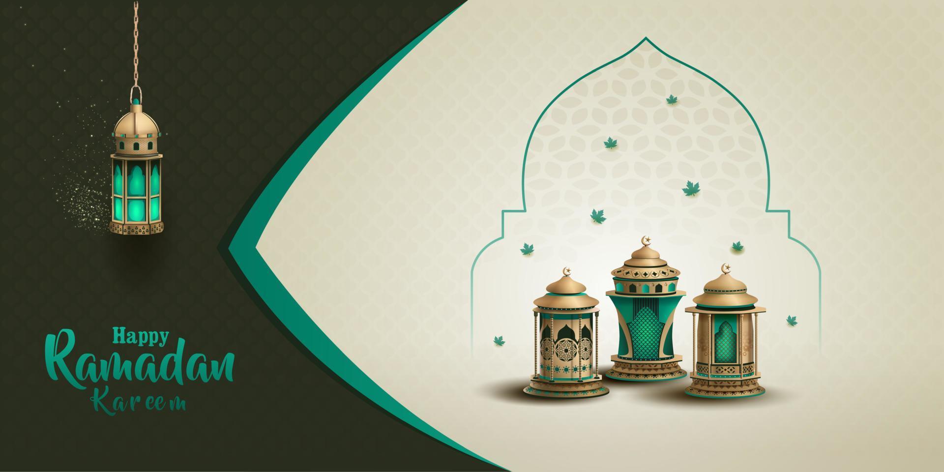islámico saludo Ramadán kareem tarjeta diseño con linternas vector