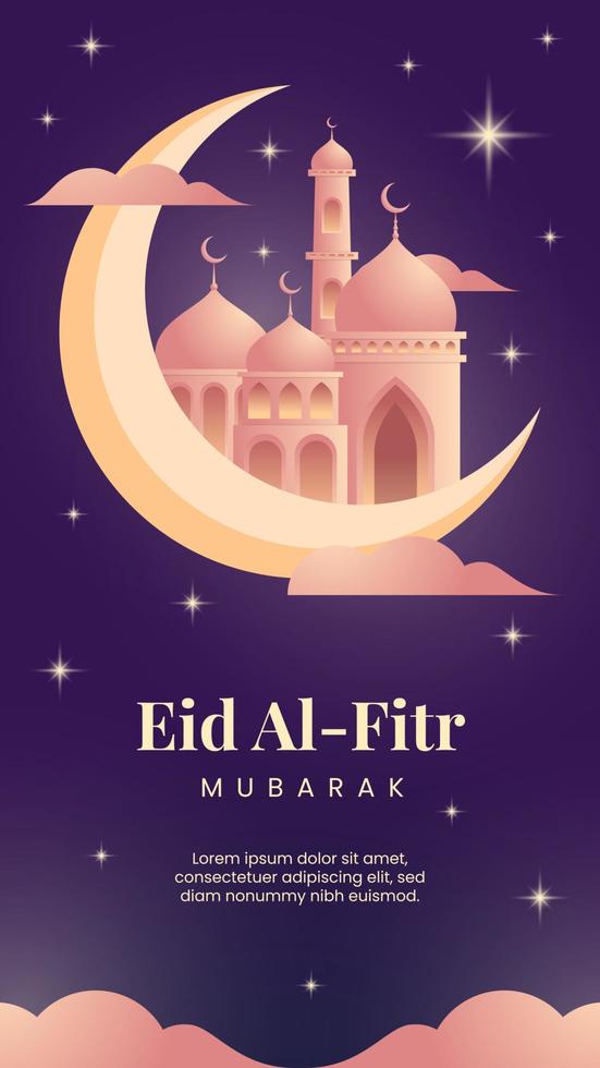 Eid Al Fitr mubarak social media story template with gradient illustration vector