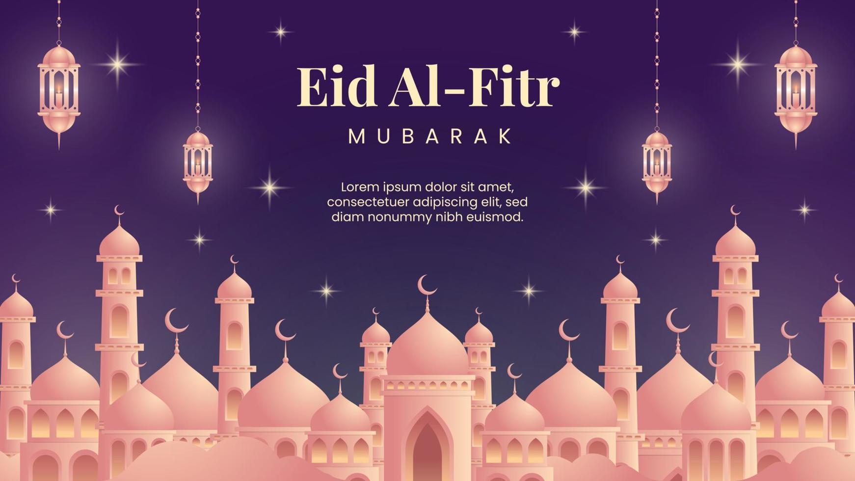 Eid Al Fitr mubarak gradient illustration banner vector