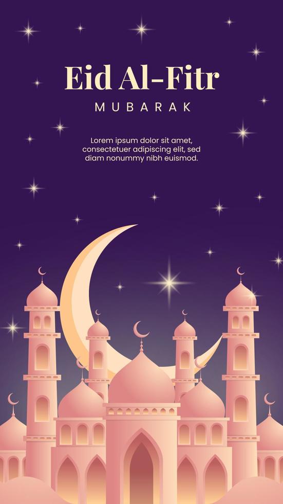 Eid Al Fitr mubarak social media story template with gradient illustration vector