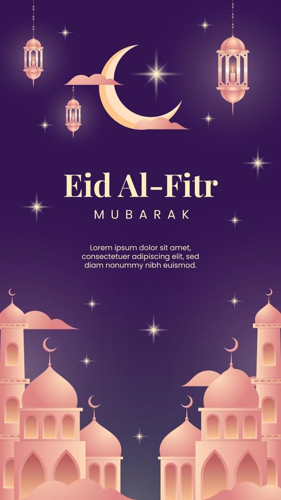 Eid Al Fitr mubarak social media story template with gradient illustration vector