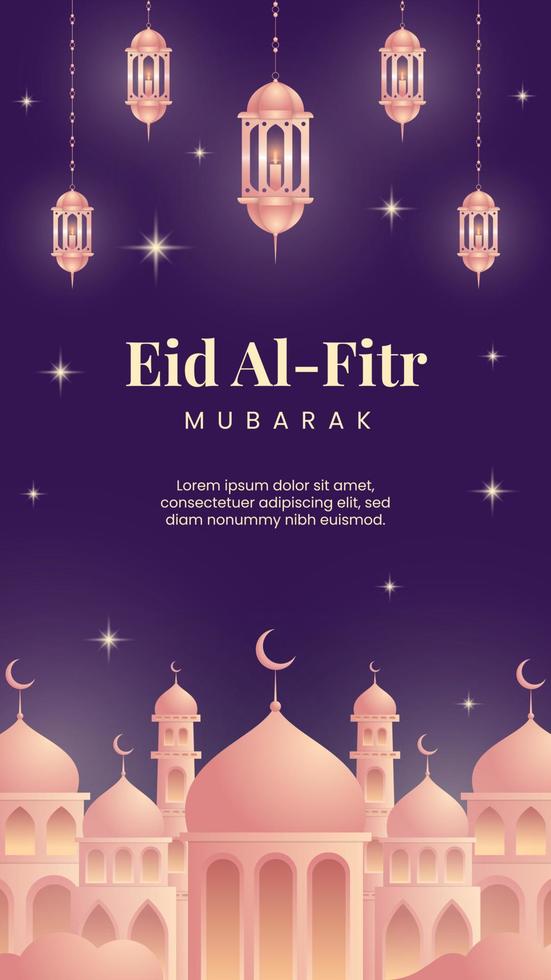 Eid Al Fitr mubarak social media story template with gradient illustration vector