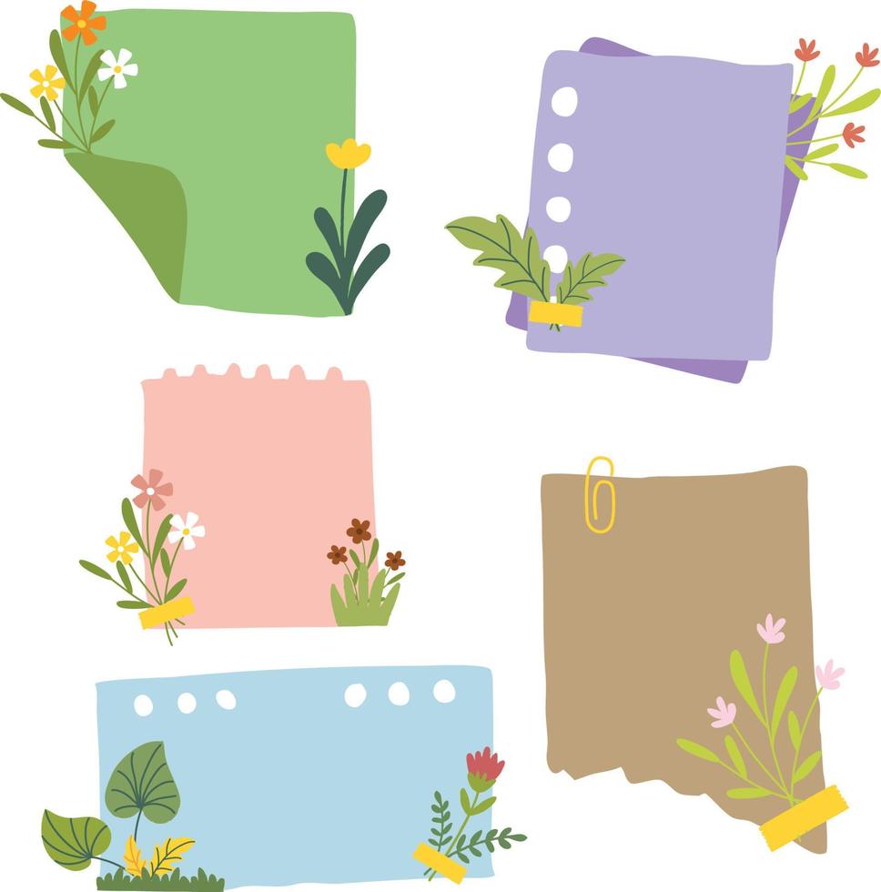 Paper Notes with Mixed Flower Decoration vector