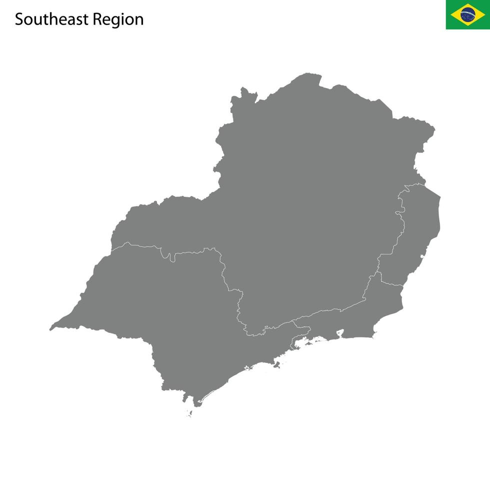 alto calidad mapa Sureste región de Brasil, con fronteras vector