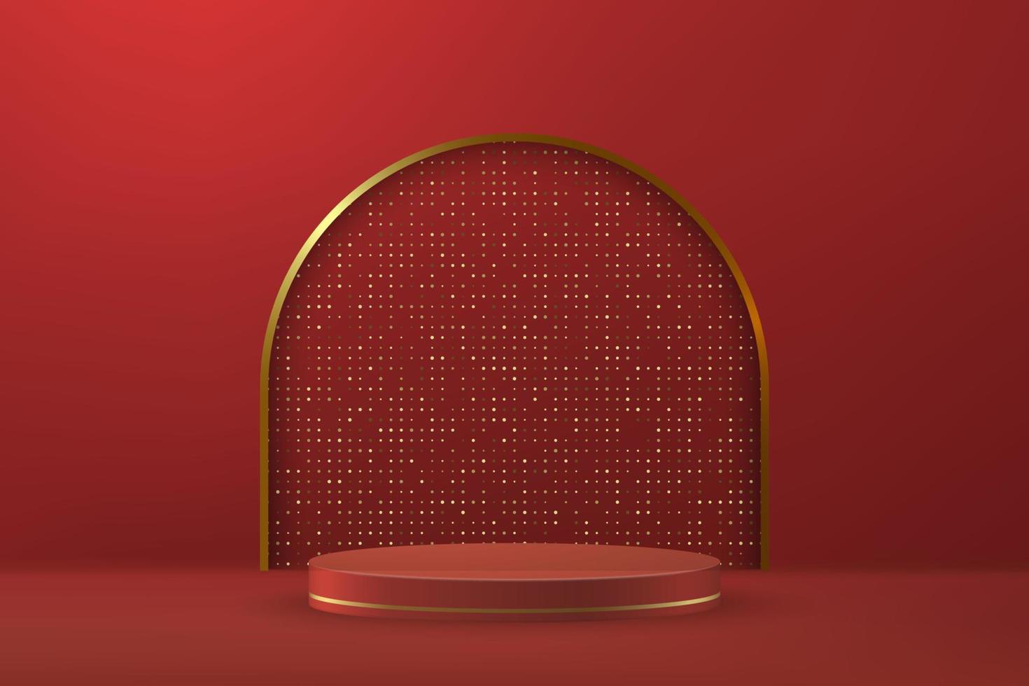 3d realistic podium or pedestal on red luxury background. vector