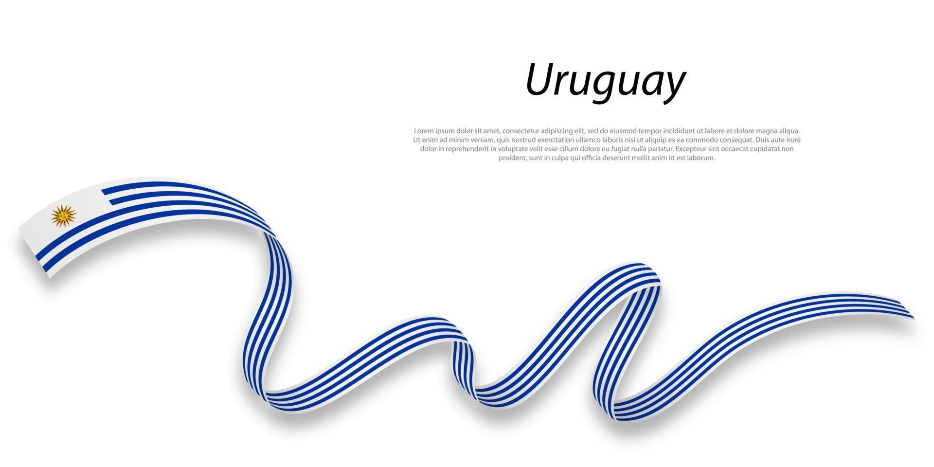 Waving ribbon or banner with flag of Uruguay. vector