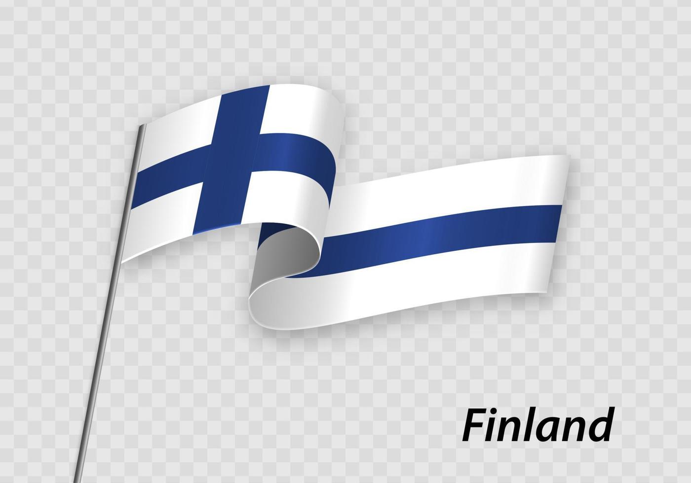 Waving flag of Finland on flagpole. Template for independence day vector