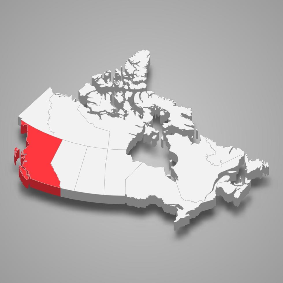 British Columbia region location within Canada 3d map vector