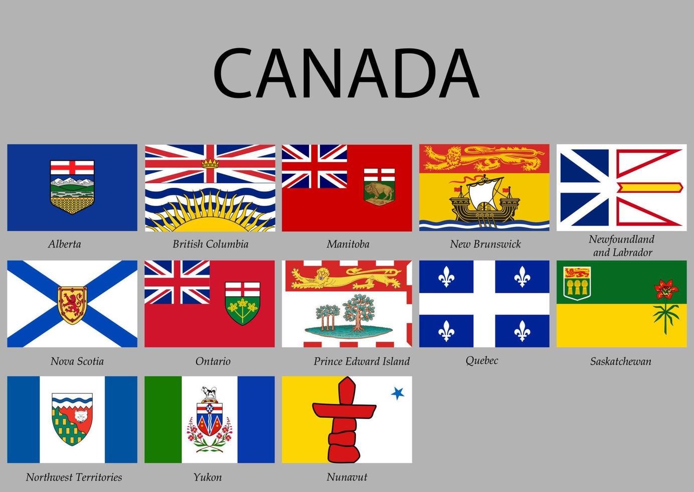 todas banderas provincias de Canadá. vector