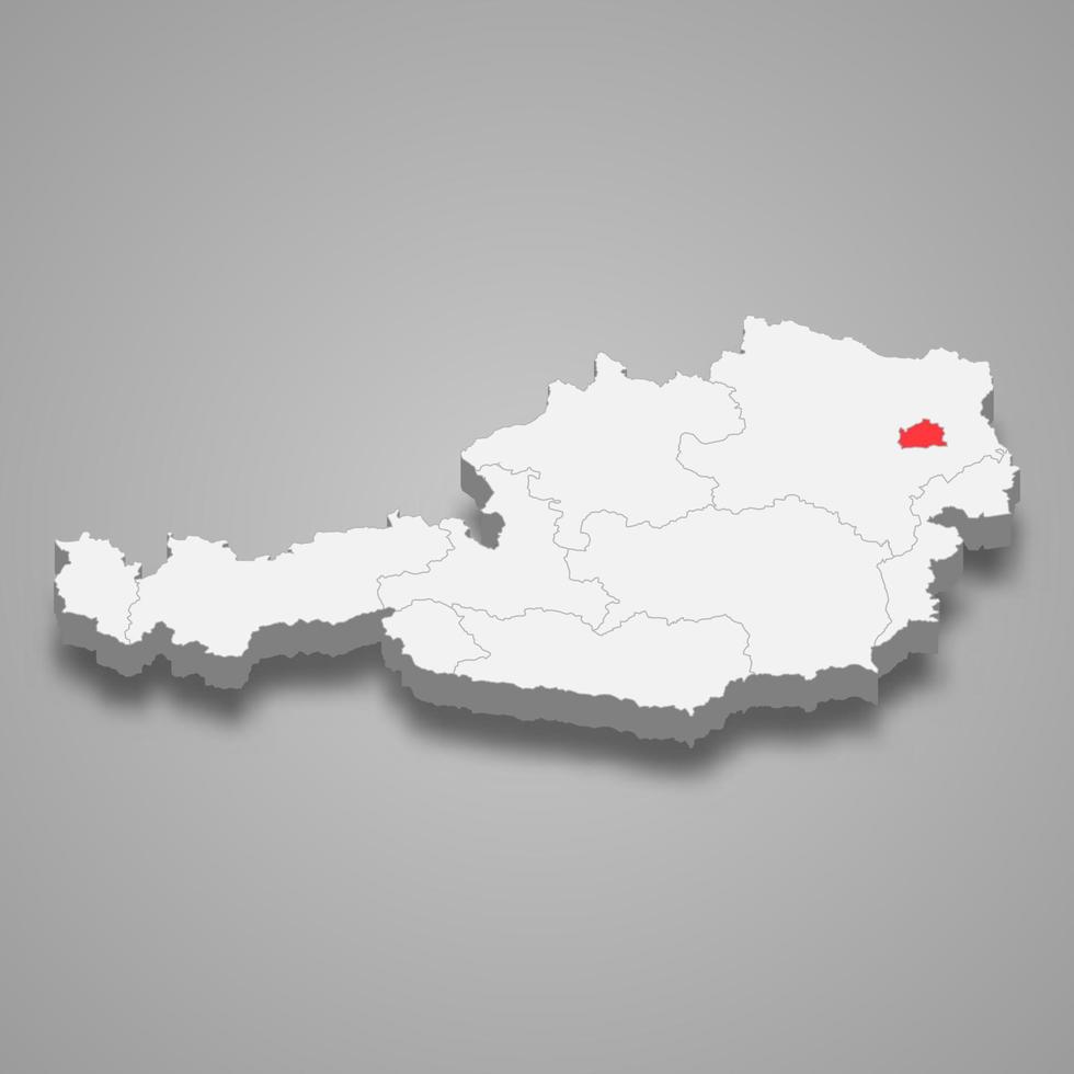 Vienna region location within Austria 3d map vector