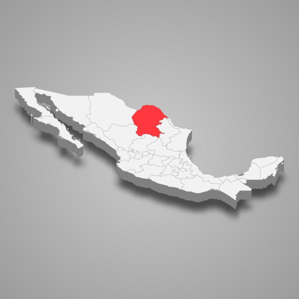Coahuila region location within Mexico 3d map vector