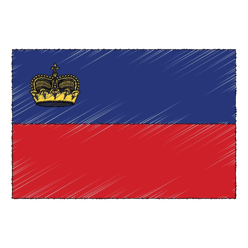 Hand drawn sketch flag of Liechtenstein. doodle style icon vector