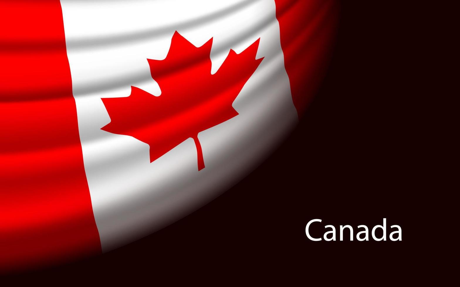 Wave flag of Canada on dark background. vector
