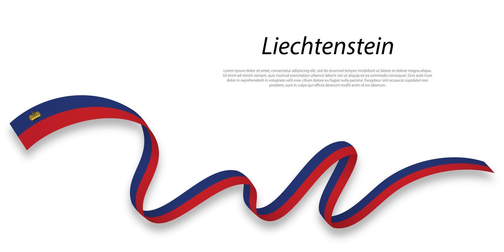 Waving ribbon or banner with flag of Liechtenstein. vector