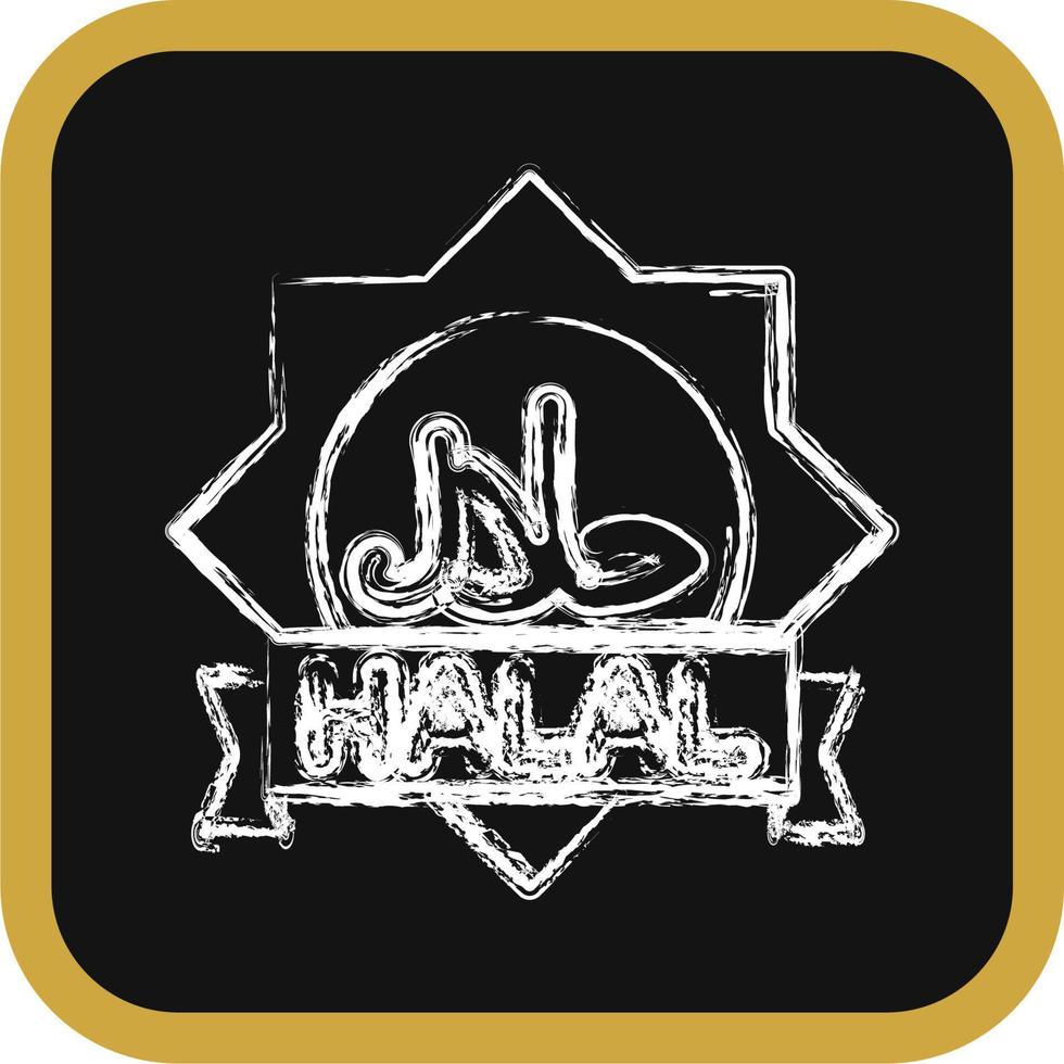 Icon halal. Islamic elements of Ramadhan, Eid Al Fitr, Eid Al Adha. Icons in chalk style. Good for prints, posters, logo, decoration, greeting card, etc. vector