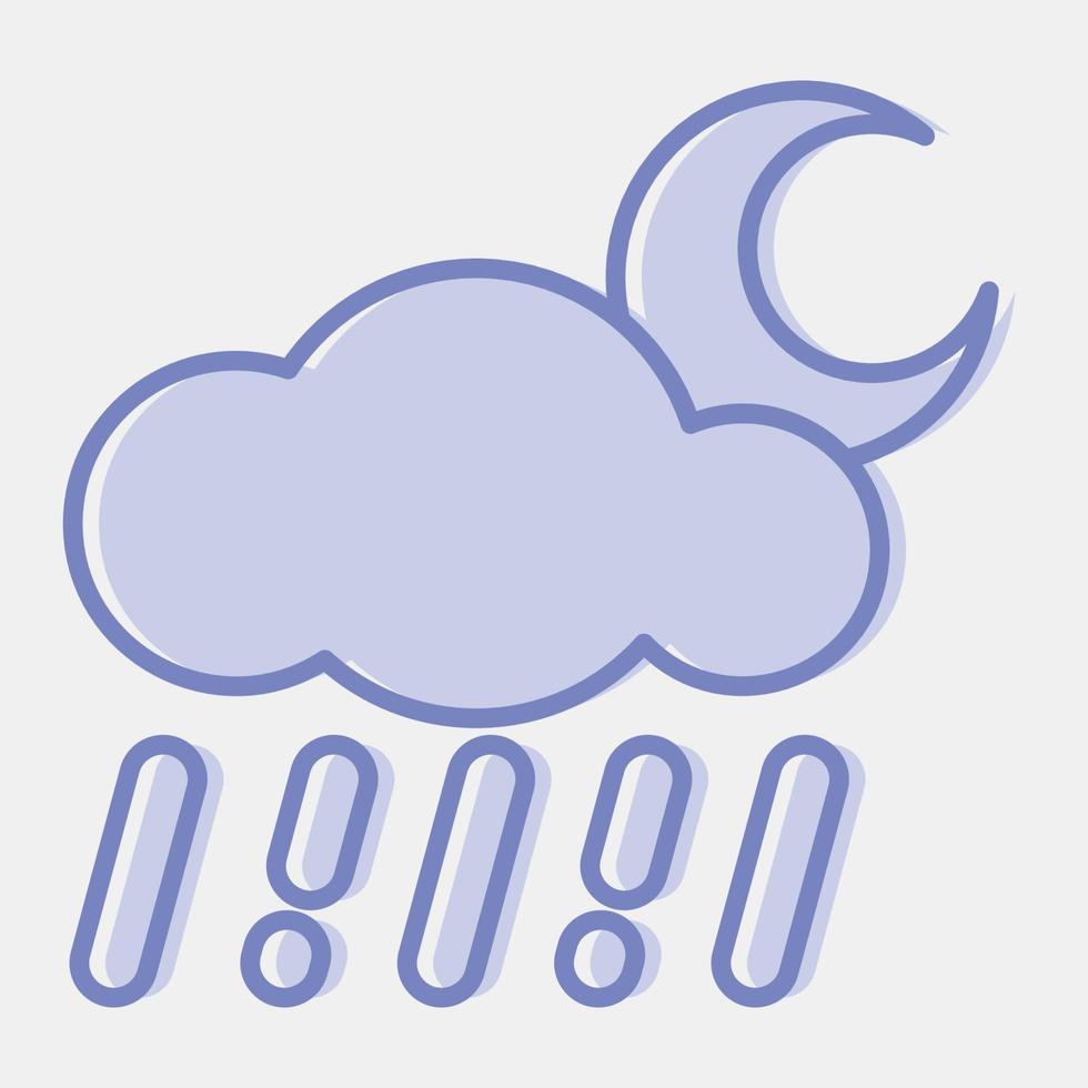 icono lluvioso noche. clima elementos símbolo. íconos en dos tono estilo. bueno para huellas dactilares, web, teléfono inteligente aplicación, carteles, infografía, logo, firmar, etc. vector