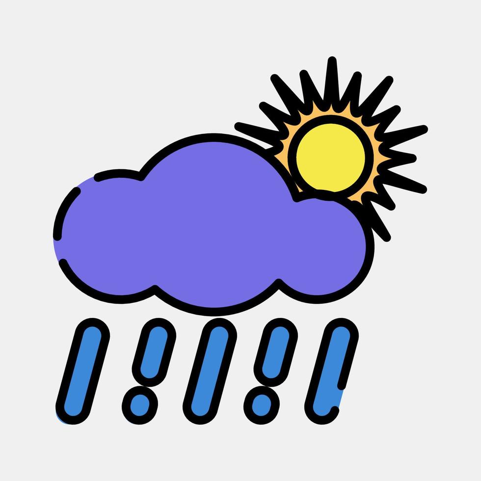 Icon rain with sun. Weather elements symbol. Icons in filled line style. Good for prints, web, smartphone app, posters, infographics, logo, sign, etc. vector