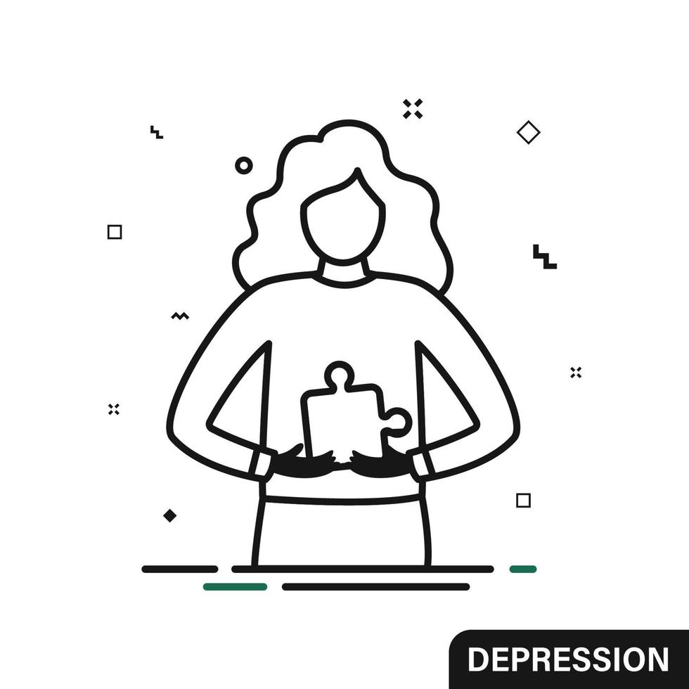 Lonely depressed man with marker, bad mood, psychological disorder, depression banner. vector