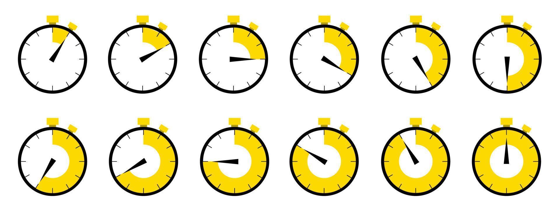 Horizontal set of analog clock icon vector