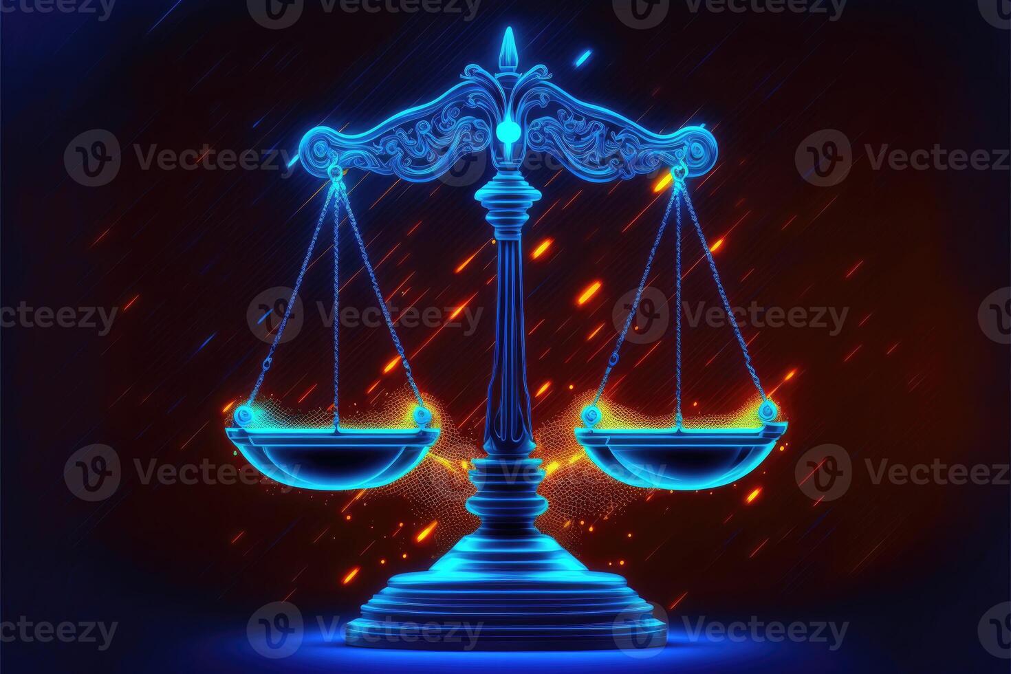 Scales, Justice, Judiciary glow in the dark background. photo